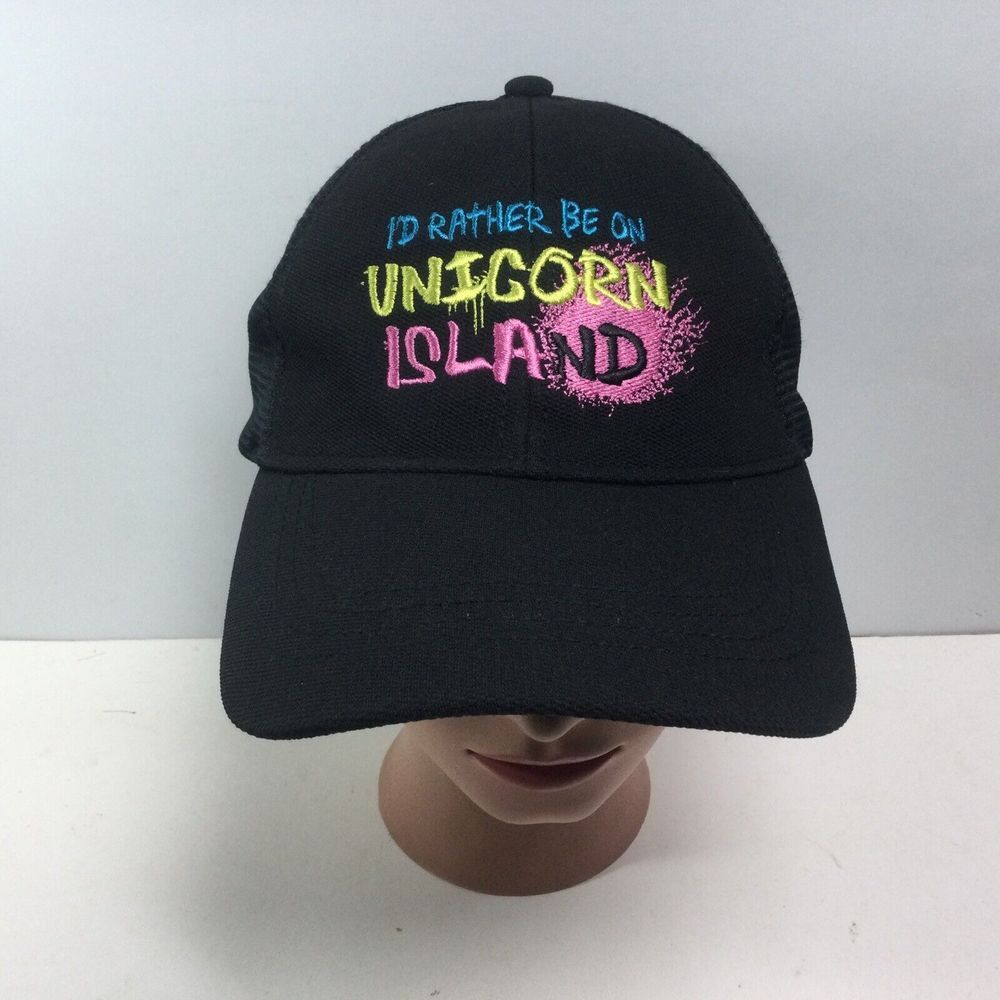 knp hats I'd Rather Be On Unicorn Island hat black Beach Mesh‎ SnapBack Cap